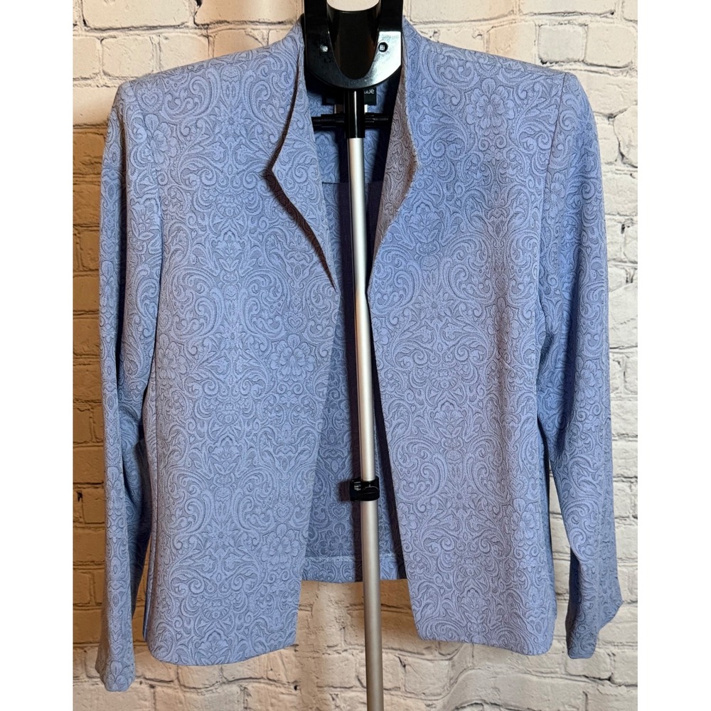 Positive Attitude Womens 3 Piece Skirt Suit Set Periwinkle Paisley Jacquard 14 - Picture 2 of 12